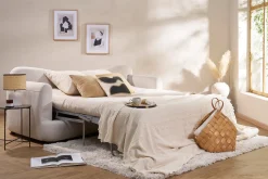 Flash Sale Miliboo Sofá cama 3-4 plazas desenfundable con forma de judía de tejido efecto aterciopelado beige claro SACHA