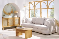 Flash Sale Miliboo Sofá cama 3-4 plazas desenfundable con forma de judía de tejido efecto aterciopelado beige claro SACHA