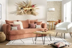 Shop Miliboo Sofá cama 3-4 plazas desenfundable con forma de judía de tejido efecto aterciopelado terracota SACHA