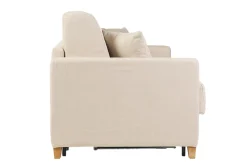 Discount Miliboo Sofá cama 3 plazas nórdico beige y madera clara con colchón de 18 cm SKANDY