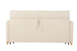 Discount Miliboo Sofá cama 3 plazas nórdico beige y madera clara con colchón de 18 cm SKANDY