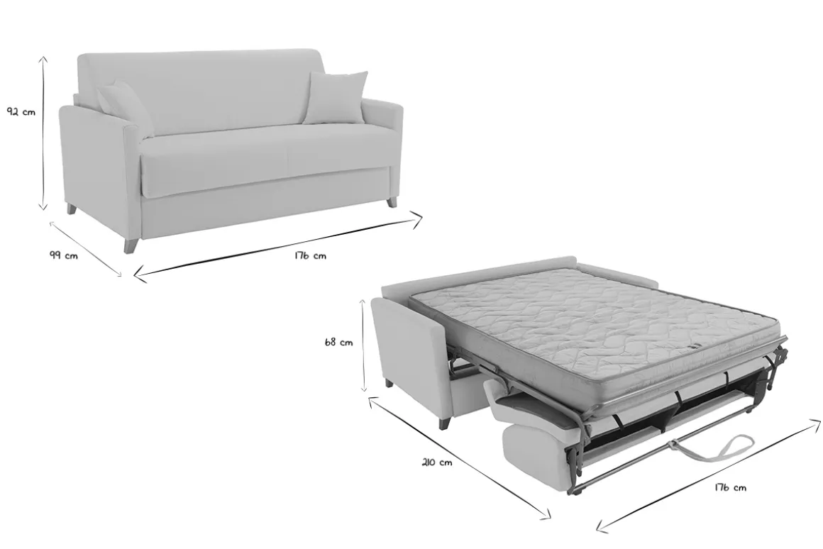Discount Miliboo Sofá cama 3 plazas nórdico beige y madera clara con colchón de 18 cm SKANDY