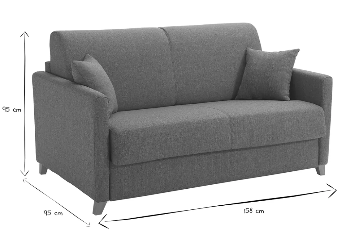 Flash Sale Miliboo Sofá cama 2-3 plazas nórdico gris y madera clara con colchón de 13 cm SKANDY