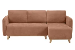 Best Miliboo Sofá cama chaise longue reversible 3-4 plazas de tejido efecto aterciopelado terracota y madera clara ROMANE
