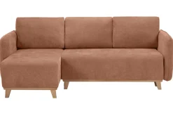 Best Miliboo Sofá cama chaise longue reversible 3-4 plazas de tejido efecto aterciopelado terracota y madera clara ROMANE