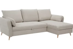 Cheap Miliboo Sofá cama con chaise longue 3-4 plazas con canapé de tela beige y madera clara DRISS