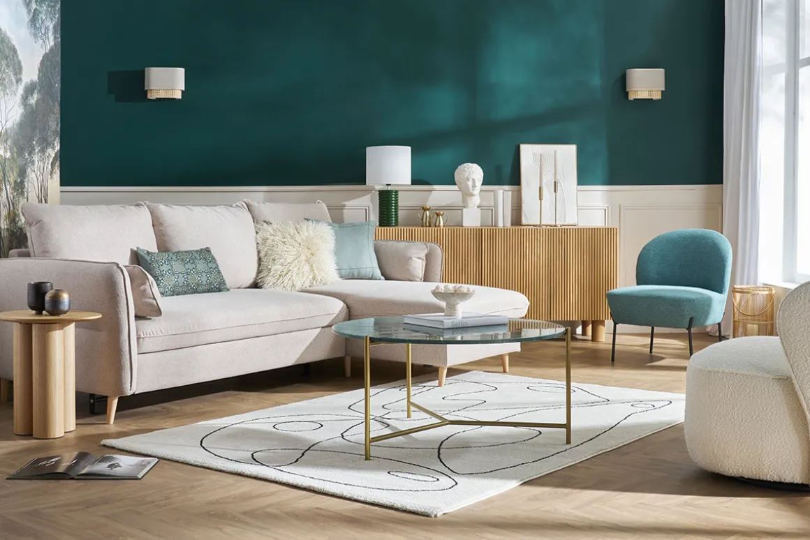 Cheap Miliboo Sofá cama con chaise longue 3-4 plazas con canapé de tela beige y madera clara DRISS