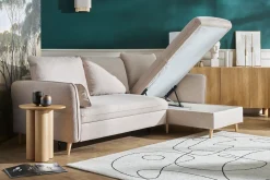 Cheap Miliboo Sofá cama con chaise longue 3-4 plazas con canapé de tela beige y madera clara DRISS