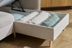 Cheap Miliboo Sofá cama con chaise longue 3-4 plazas con canapé de tela beige y madera clara DRISS
