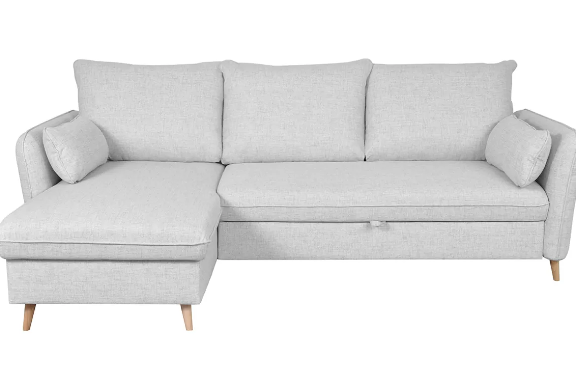 Store Miliboo Sofá cama con chaise longue a la derecha y canapé gris claro - DRISS