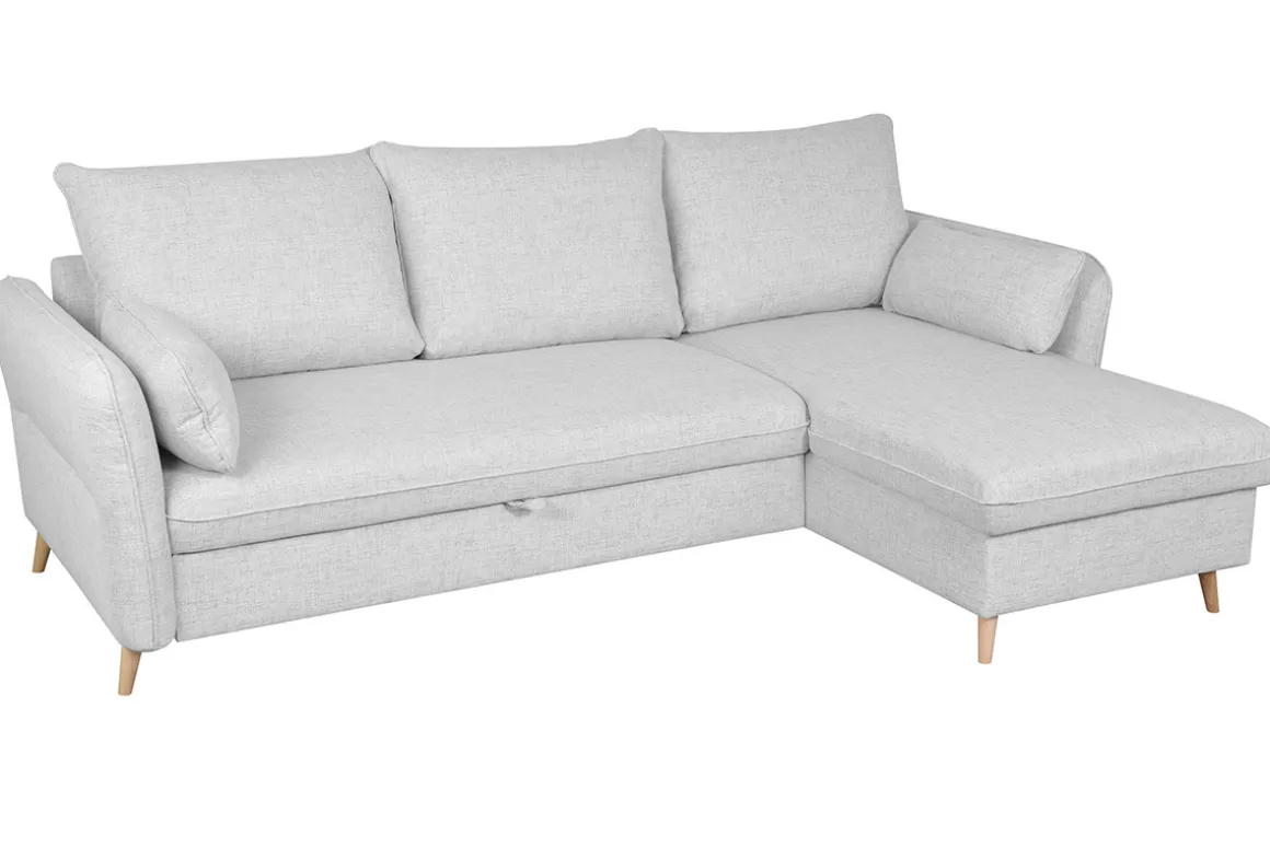Store Miliboo Sofá cama con chaise longue a la derecha y canapé gris claro - DRISS