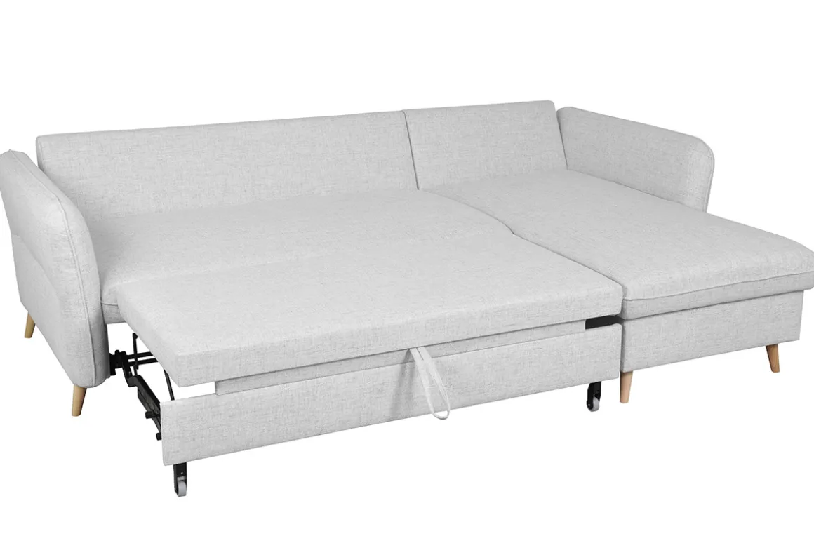 Store Miliboo Sofá cama con chaise longue a la derecha y canapé gris claro - DRISS