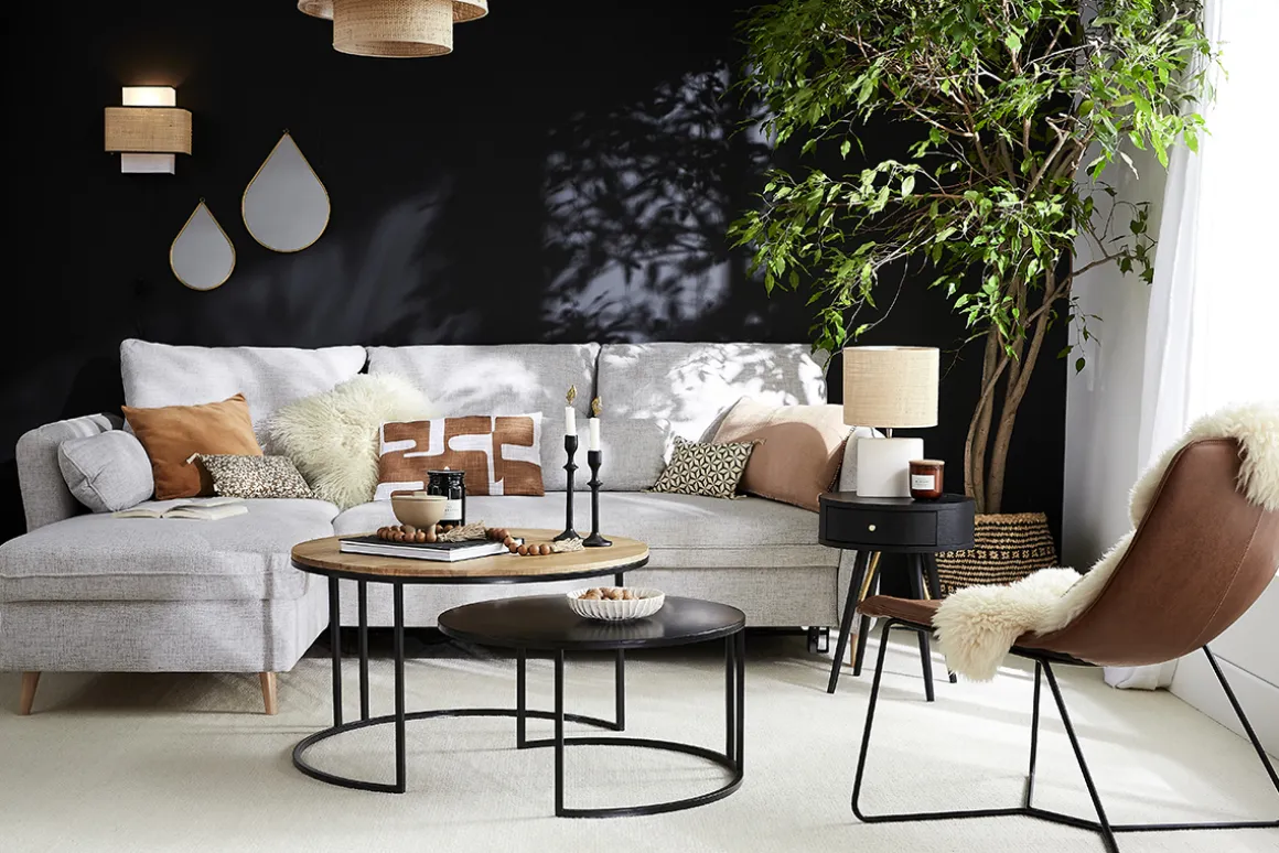 Store Miliboo Sofá cama con chaise longue a la derecha y canapé gris claro - DRISS