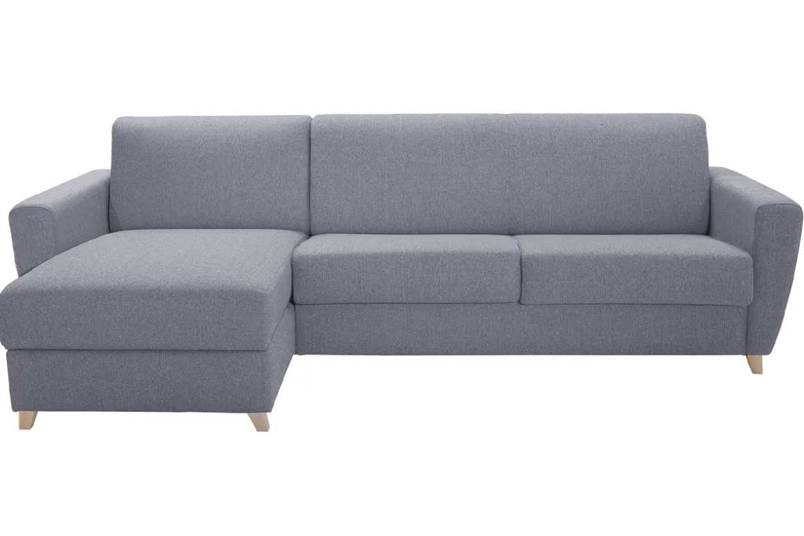 Best Miliboo Sofá cama con chaise longue reversible con canapé 4 plazas de tela gris y madera clara GRAHAM