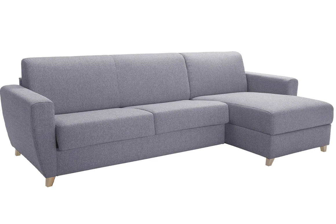Best Miliboo Sofá cama con chaise longue reversible con canapé 4 plazas de tela gris y madera clara GRAHAM
