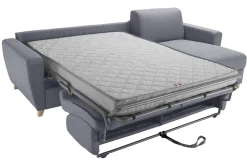 Best Miliboo Sofá cama con chaise longue reversible con canapé 4 plazas de tela gris y madera clara GRAHAM
