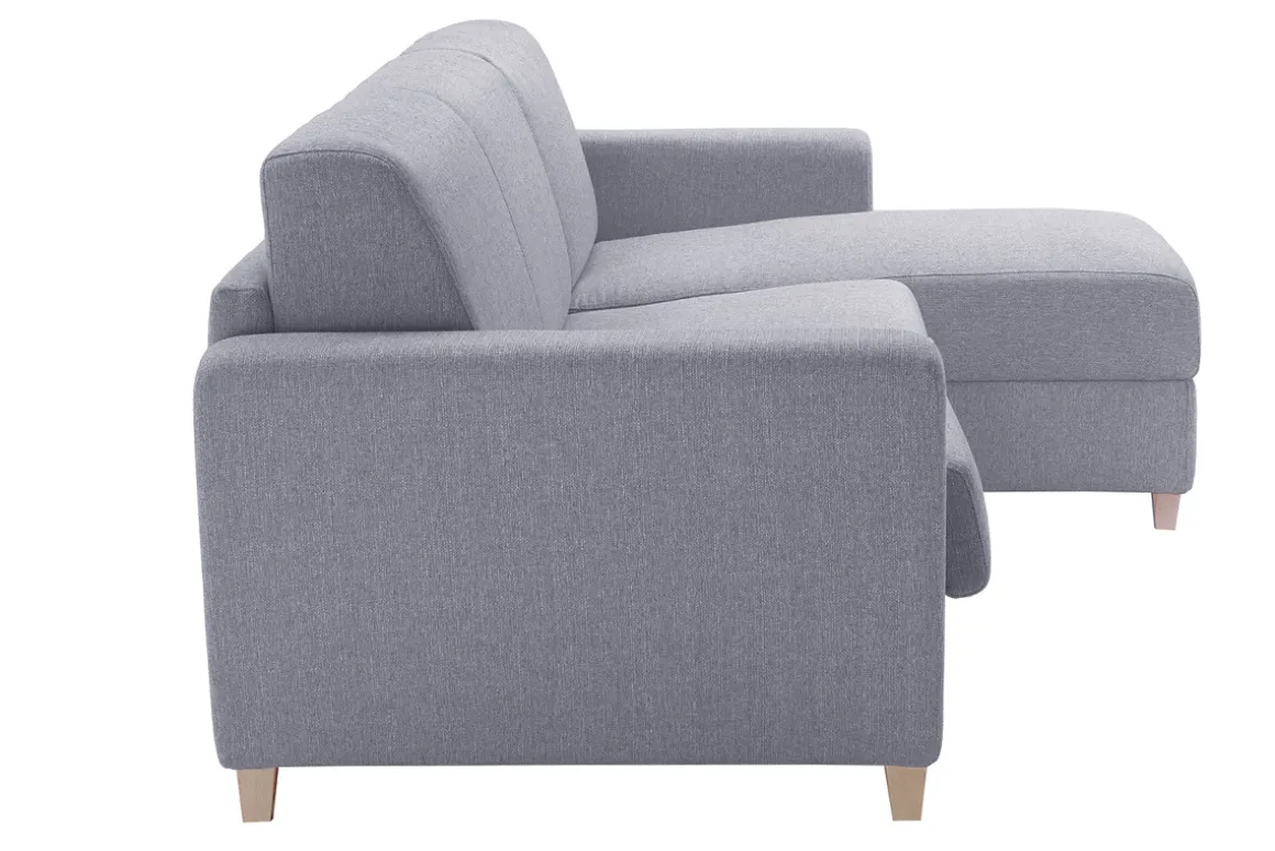 Best Miliboo Sofá cama con chaise longue reversible con canapé 4 plazas de tela gris y madera clara GRAHAM