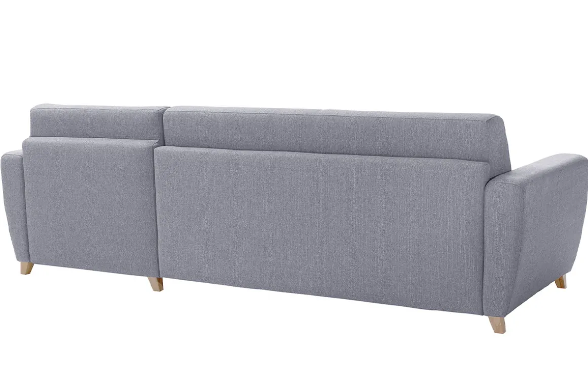 Best Miliboo Sofá cama con chaise longue reversible con canapé 4 plazas de tela gris y madera clara GRAHAM