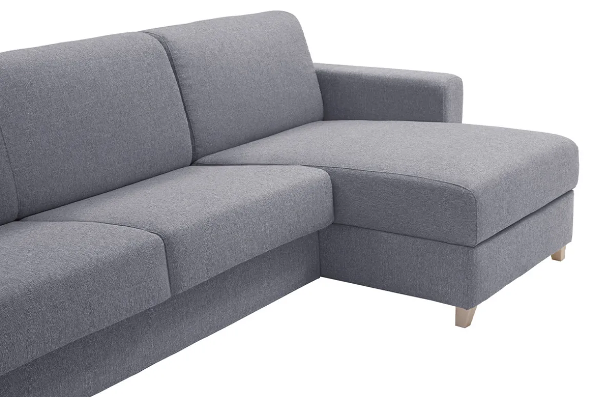 Best Miliboo Sofá cama con chaise longue reversible con canapé 4 plazas de tela gris y madera clara GRAHAM