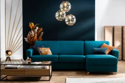 Best Miliboo Sofá cama con chaise longue reversible con canapé 4 plazas de tela gris y madera clara GRAHAM