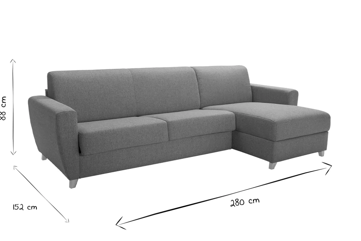 Best Miliboo Sofá cama con chaise longue reversible con canapé 4 plazas de tela gris y madera clara GRAHAM
