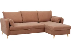 Best Sale Miliboo Sofá cama con chaise longue 3-4 plazas con canapé de tela color terracota y madera clara DRISS