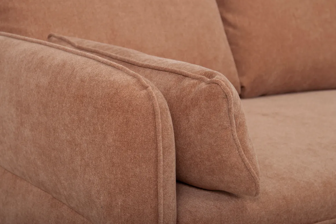 Best Sale Miliboo Sofá cama con chaise longue 3-4 plazas con canapé de tela color terracota y madera clara DRISS