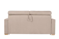 Discount Miliboo Sofá cama convertible de 3 plazas en tela de efecto terciopelo beige con reposacabezas ajustables y colchón de 18 cm NORO