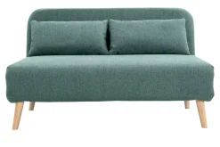 Shop Miliboo Sofá cama de 2 plazas convertible en tela verde gris y madera clara AMIKO