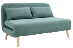 Shop Miliboo Sofá cama de 2 plazas convertible en tela verde gris y madera clara AMIKO