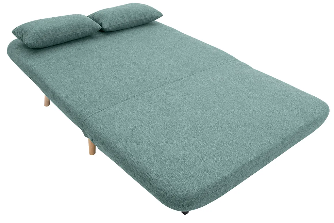 Shop Miliboo Sofá cama de 2 plazas convertible en tela verde gris y madera clara AMIKO