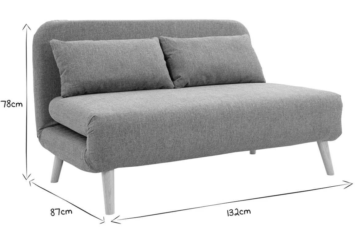 Shop Miliboo Sofá cama de 2 plazas convertible en tela verde gris y madera clara AMIKO