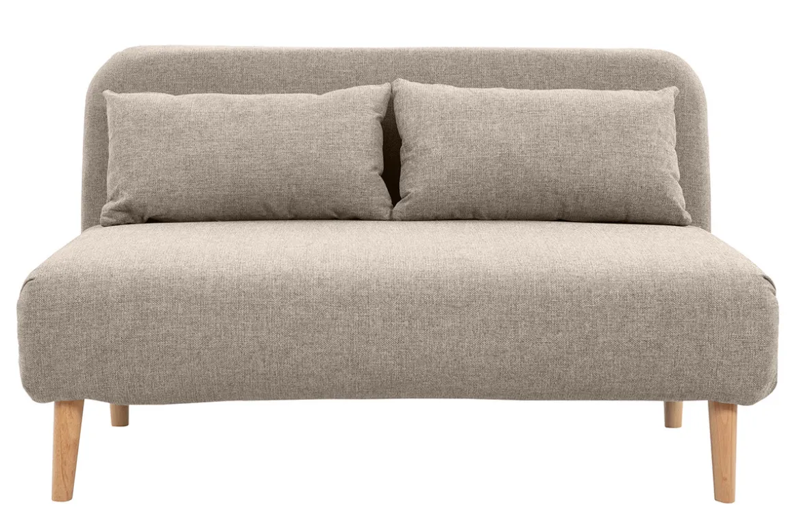 Cheap Miliboo Sofá cama de 2 plazas convertible en tela topo y madera clara AMIKO