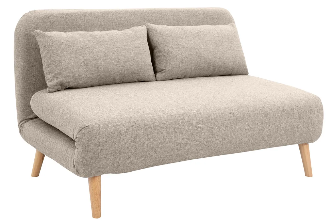 Cheap Miliboo Sofá cama de 2 plazas convertible en tela topo y madera clara AMIKO