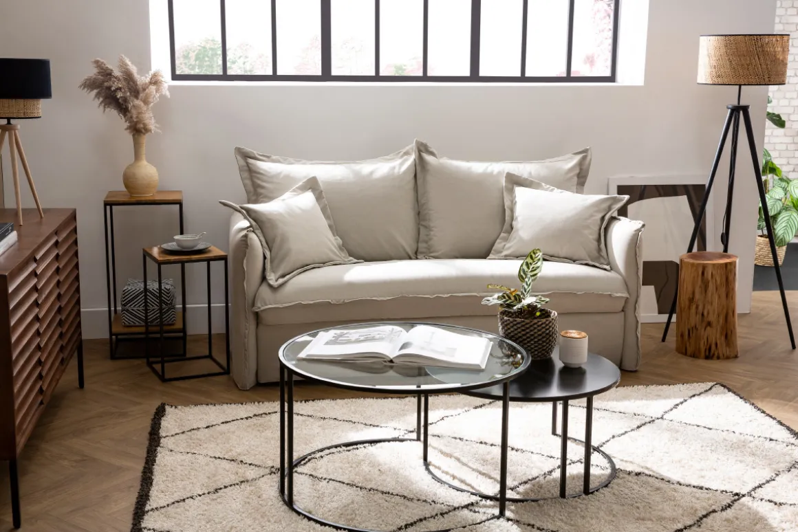 Sale Miliboo Sofá cama desenfundable de algodón beige ALDO
