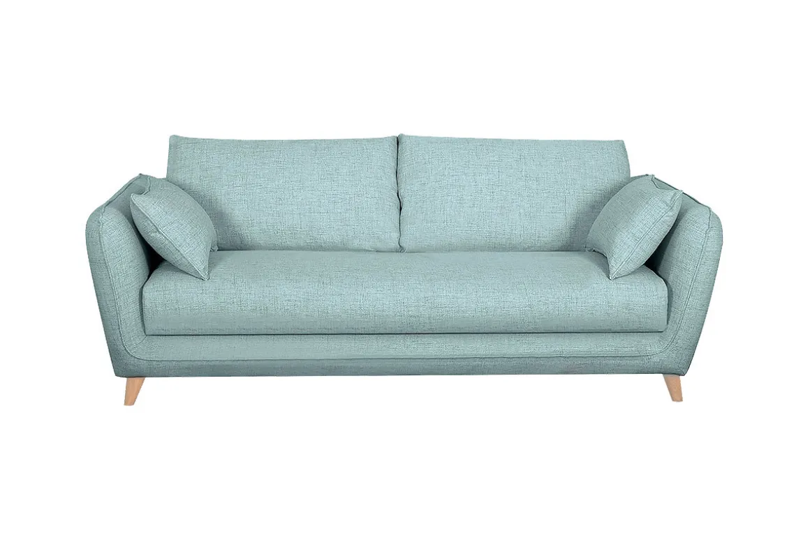 Flash Sale Miliboo Sofá cama nórdico 3 plazas de tela azul hielo con colchón de 10 cm CREEP