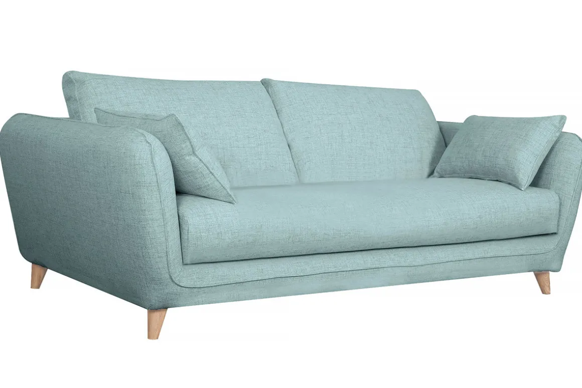 Flash Sale Miliboo Sofá cama nórdico 3 plazas de tela azul hielo con colchón de 10 cm CREEP