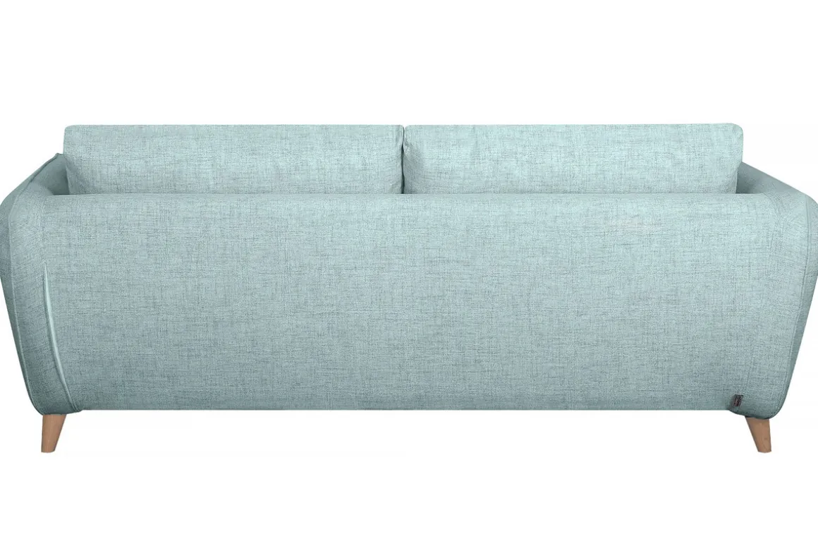 Flash Sale Miliboo Sofá cama nórdico 3 plazas de tela azul hielo con colchón de 10 cm CREEP