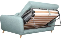 Flash Sale Miliboo Sofá cama nórdico 3 plazas de tela azul hielo con colchón de 10 cm CREEP