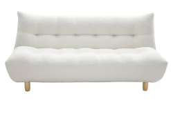 Shop Miliboo Sofá cama nórdico 3 plazas de borreguillo blanco y madera clara YUMI