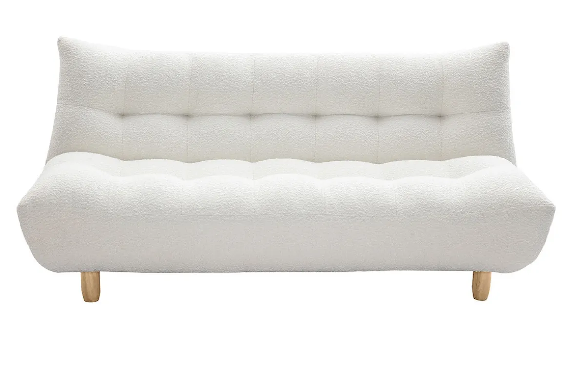 Shop Miliboo Sofá cama nórdico 3 plazas de borreguillo blanco y madera clara YUMI