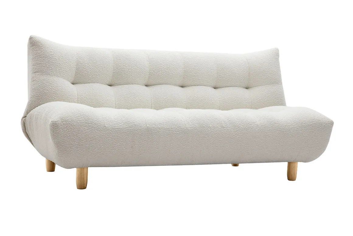 Shop Miliboo Sofá cama nórdico 3 plazas de borreguillo blanco y madera clara YUMI