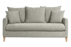Discount Miliboo Sofá cama nórdico 3 plazas de tela efecto aterciopelado topo y madera clara LOUISE