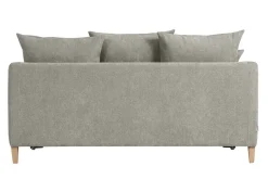 Discount Miliboo Sofá cama nórdico 3 plazas de tela efecto aterciopelado topo y madera clara LOUISE