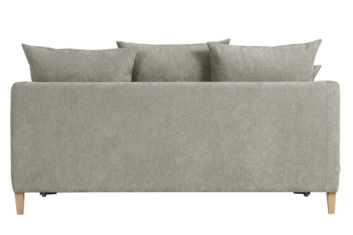 Discount Miliboo Sofá cama nórdico 3 plazas de tela efecto aterciopelado topo y madera clara LOUISE
