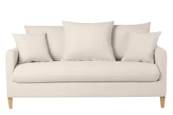 Flash Sale Miliboo Sofá cama nórdico 3 plazas de tela efecto aterciopelado beige y madera clara LOUISE