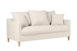 Flash Sale Miliboo Sofá cama nórdico 3 plazas de tela efecto aterciopelado beige y madera clara LOUISE