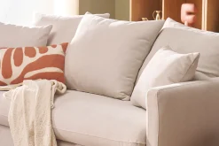 Flash Sale Miliboo Sofá cama nórdico 3 plazas de tela efecto aterciopelado beige y madera clara LOUISE