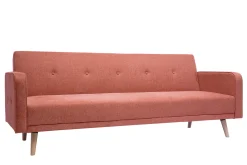 Best Sale Miliboo Sofá cama nórdico 3 plazas de tejido efecto aterciopelado texturizado terracota y madera clara ULLA