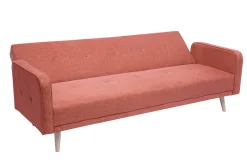 Best Sale Miliboo Sofá cama nórdico 3 plazas de tejido efecto aterciopelado texturizado terracota y madera clara ULLA
